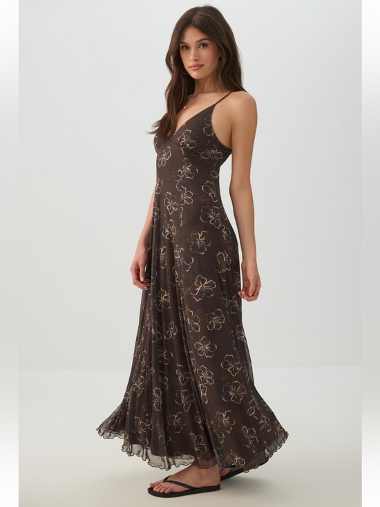 Dresses & Skirts - Brown & Tan Mesh Maxi Dress~Size Large~NWT